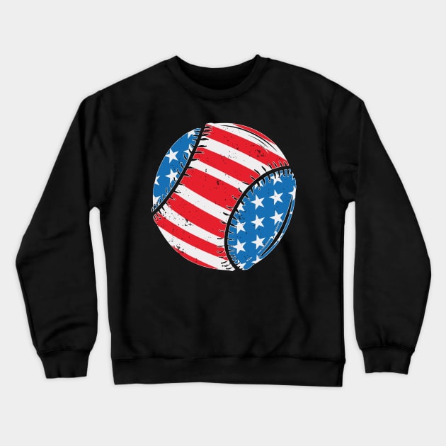 Baseball American Flag 4th Of July Crewneck Sweatshirt by Wanderlust Creations